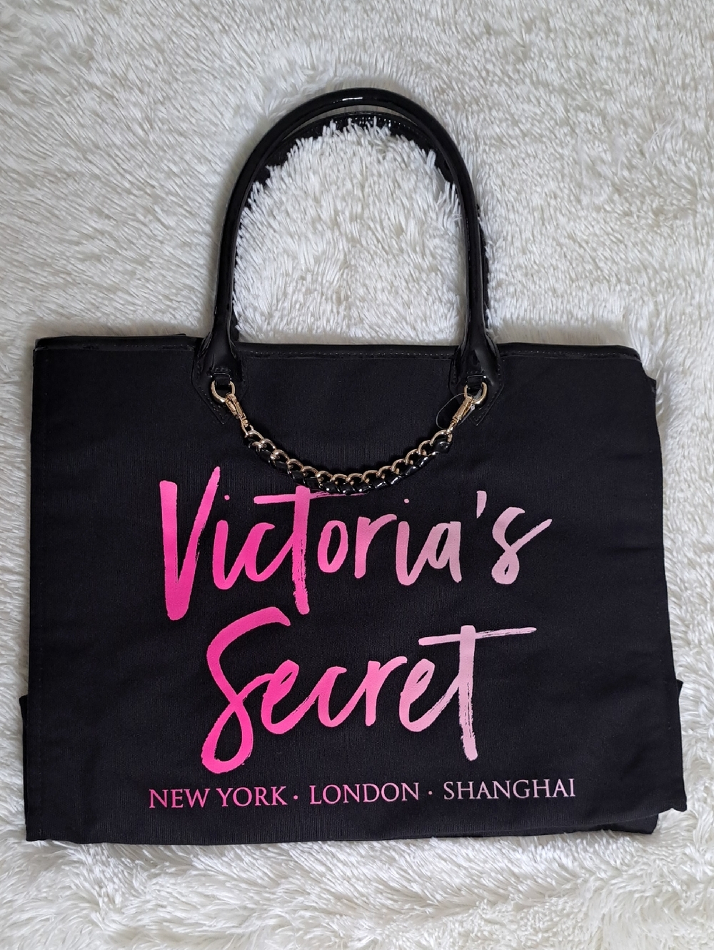Victoria's Secret Black Canvas City Tote Bag - NWOT 13x16